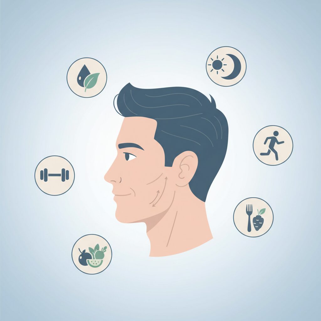 ほうれい線を薄くする30代男性のケアを示すイメージ画像