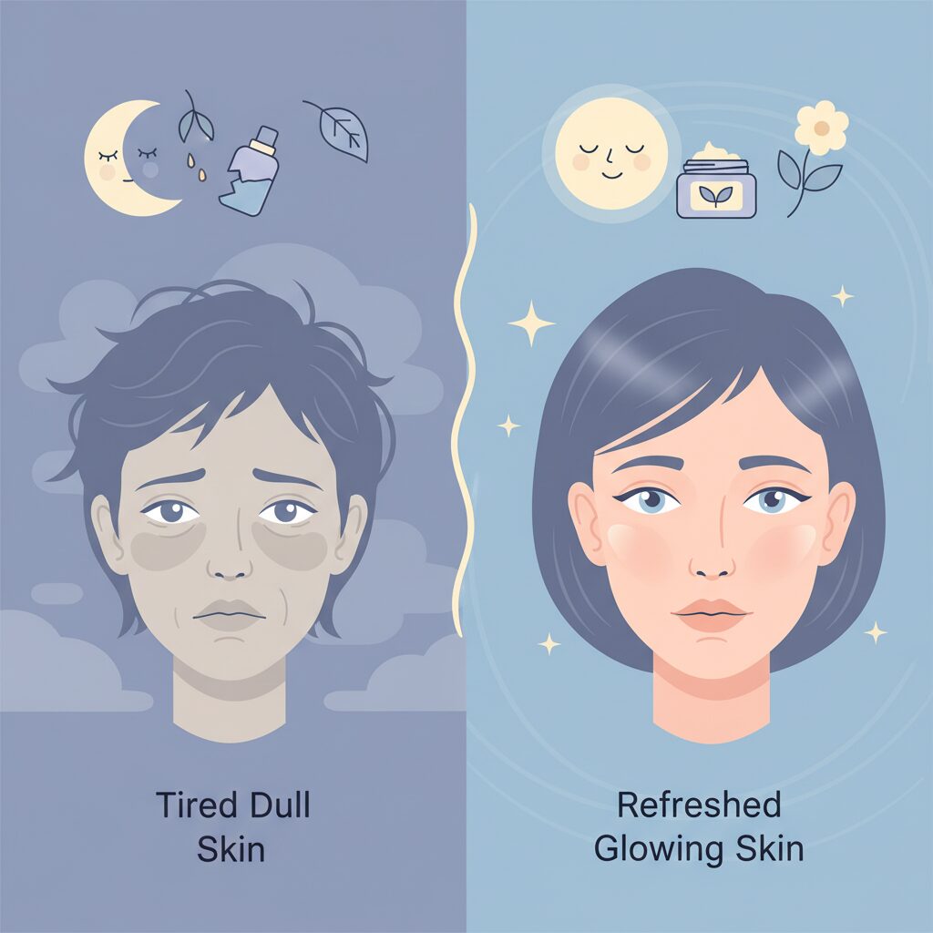 睡眠不足と肌ダメージの関係を示すイメージ画像