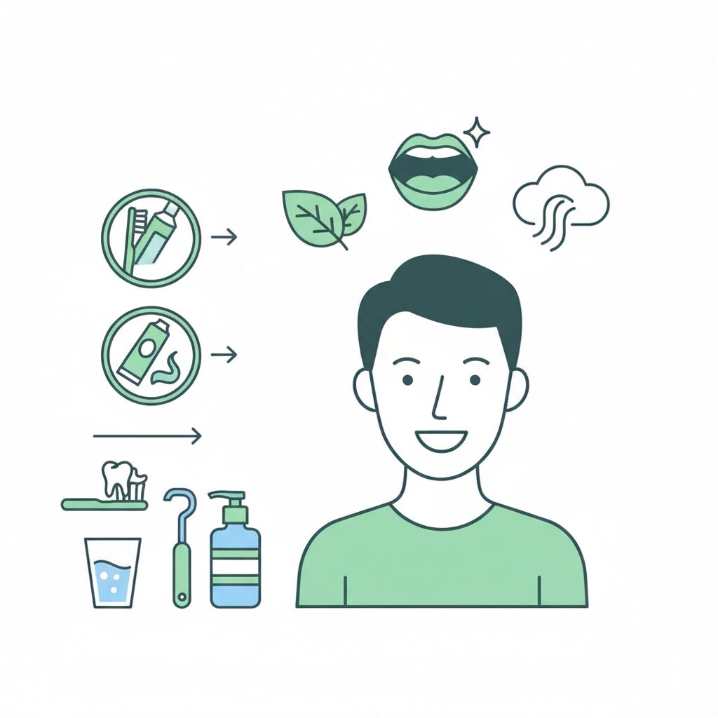 口臭の原因と対策を実践する30代男性のイメージ画像