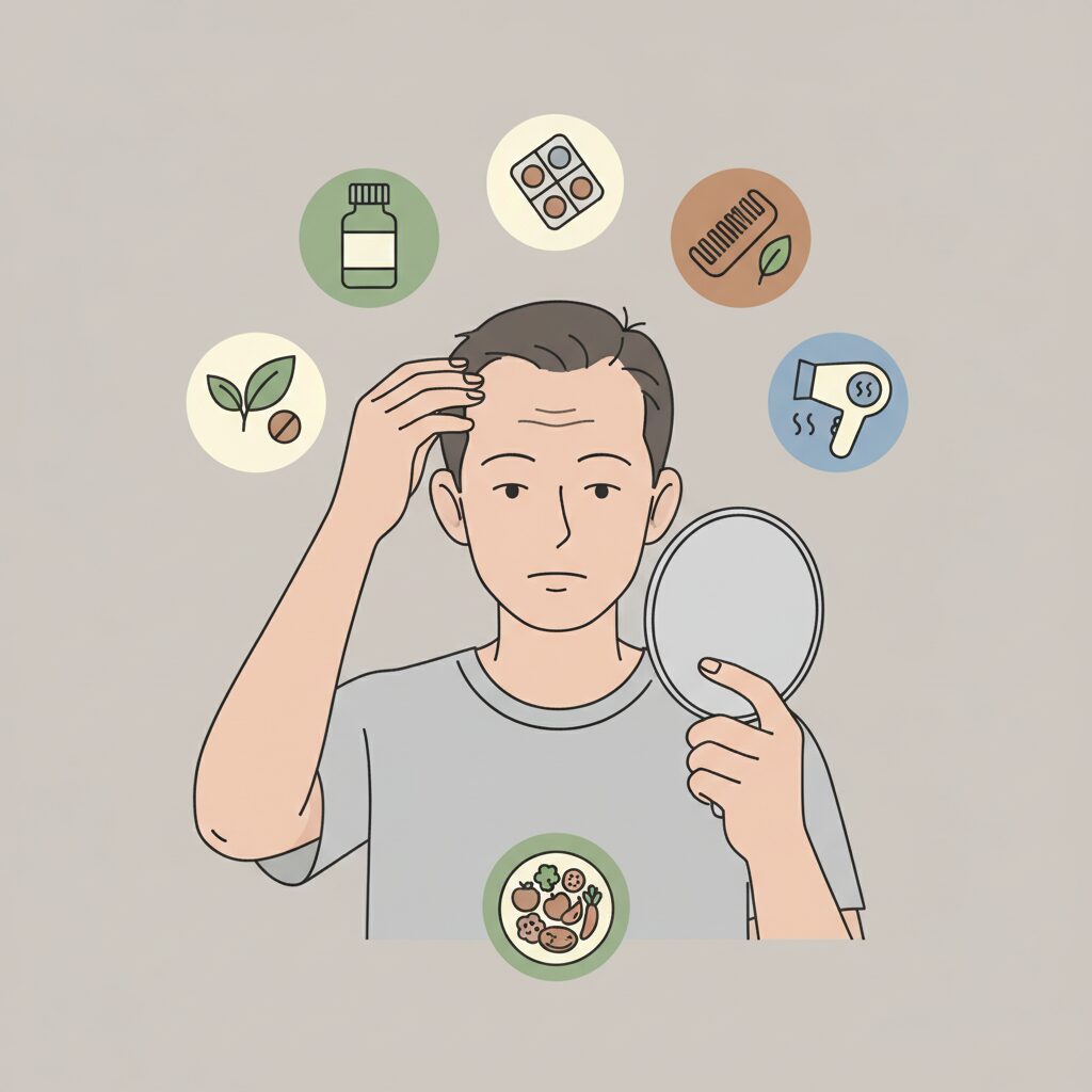 AGAの早期サインと対策を示す30代男性のイメージ画像