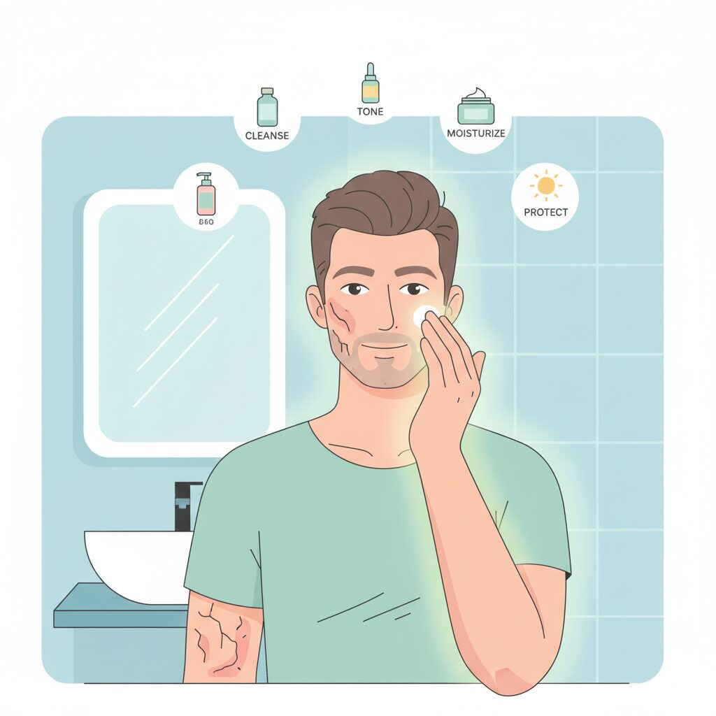 インナードライを改善する30代男性の保湿ケアのイメージ画像