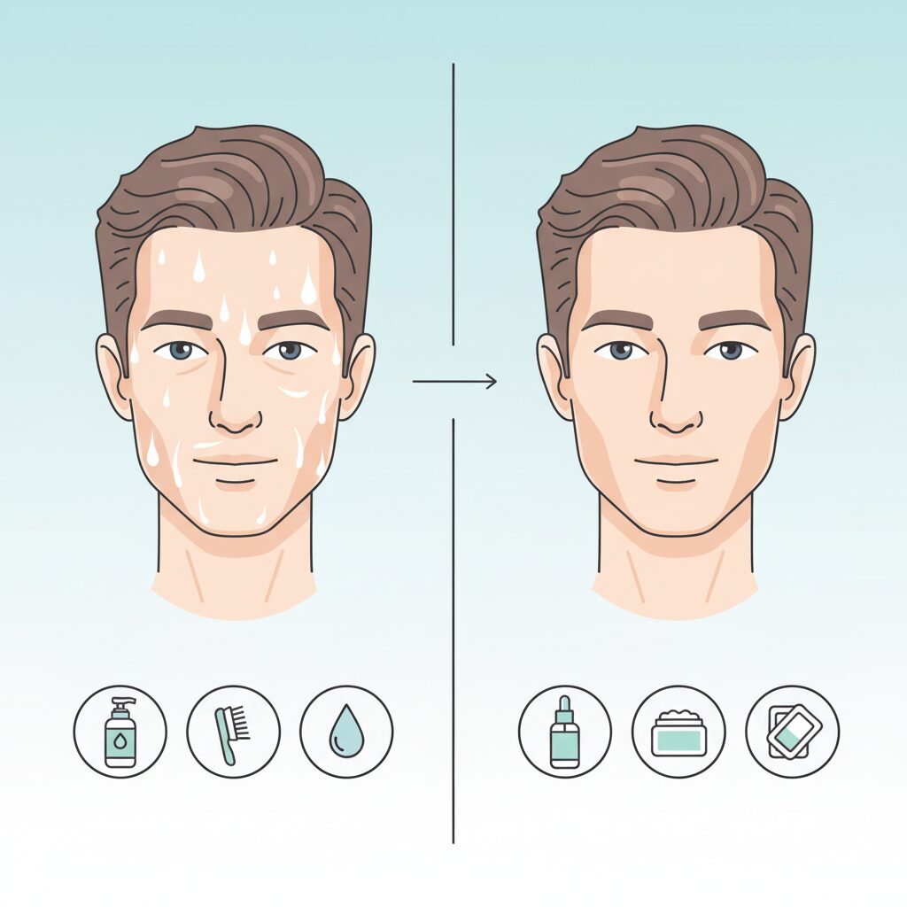 顔のテカリを抑える30代男性の皮脂ケアイメージ画像
