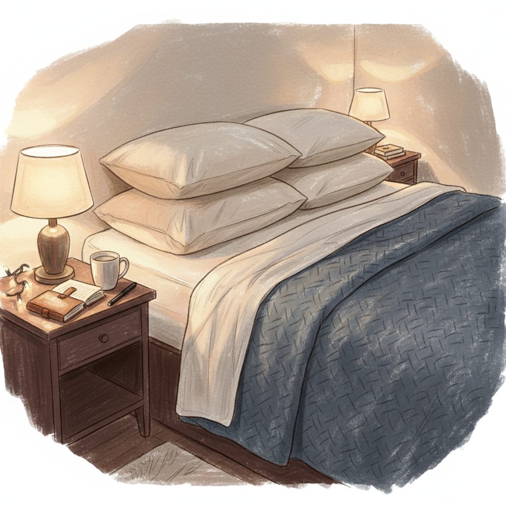 心地よい寝室で安眠を促すためのリラックスした環境のイメージ